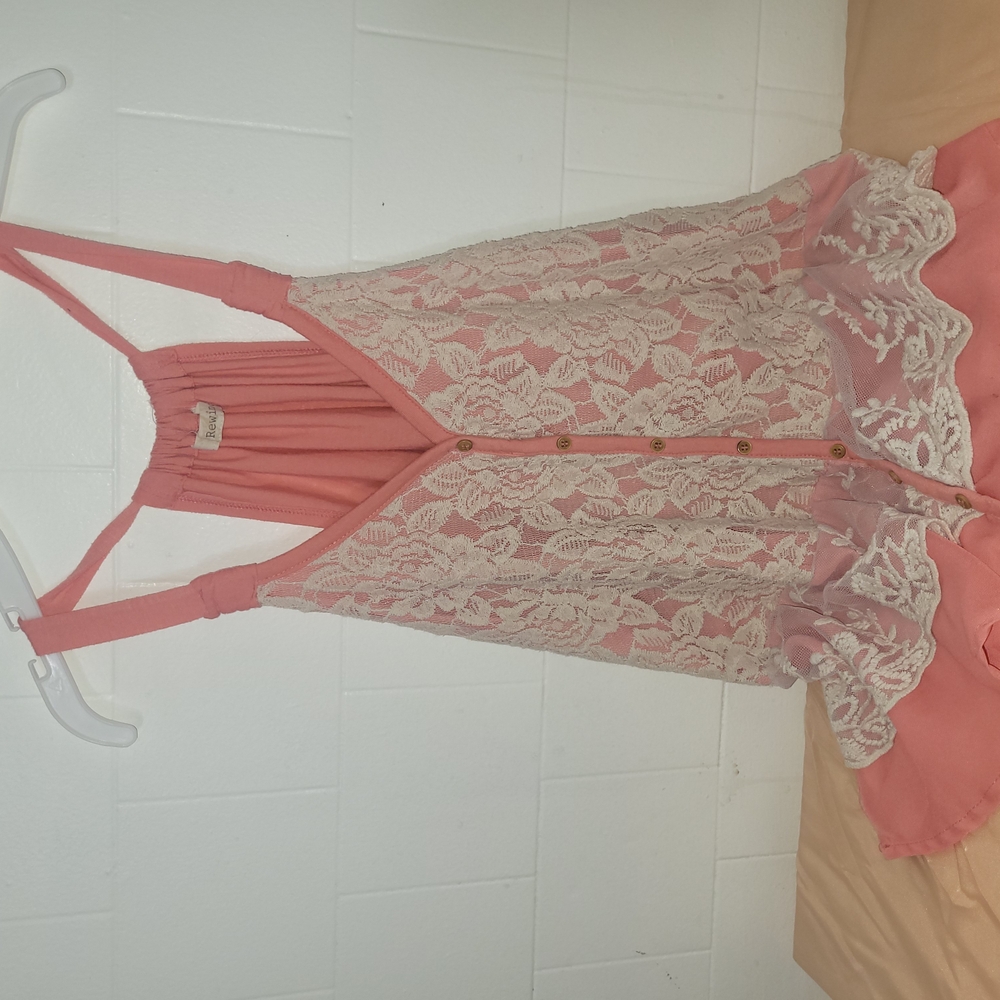 Pink Lace Button-Down Tank Top